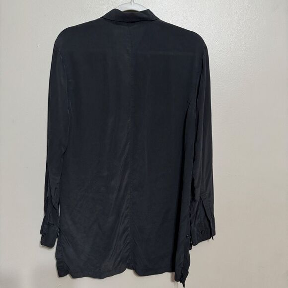 Athleta Washable Silk Black Button Up Shirt Tunic Size Small - Picture 3 of 9